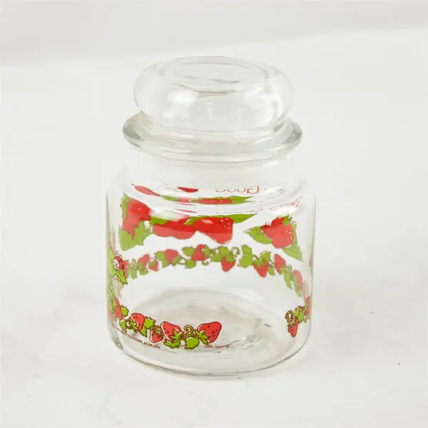 Vtg 1980's Strawberry Shortcake Glass Storage Candy Jar 5.5"