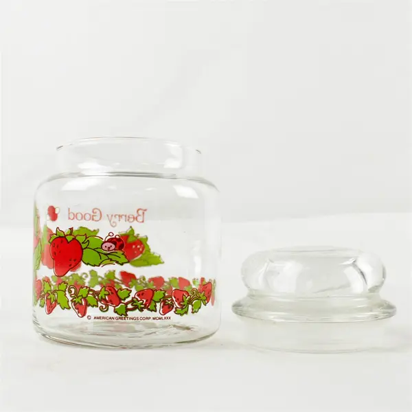 Vtg 1980's Strawberry Shortcake Glass Storage Candy Jar 5.5"