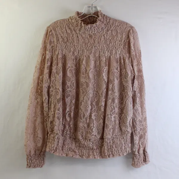 Adiva Dusty Rose Pink Lacy Long-Sleeve Top Women's Size Large