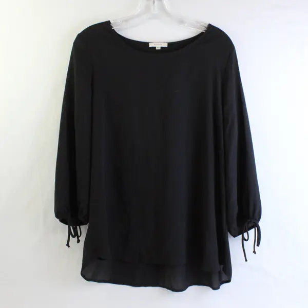 Pleione Semi-Sheer Black 3/4 Balloon Sleeve Blouse Women's Large