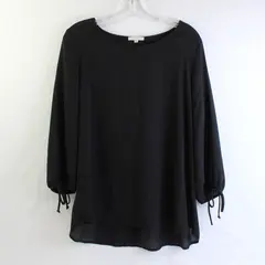 Pleione Semi-Sheer Black 3/4 Balloon Sleeve Blouse Women's Large