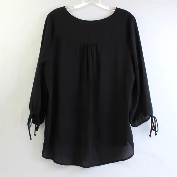 Pleione Semi-Sheer Black 3/4 Balloon Sleeve Blouse Women's Large