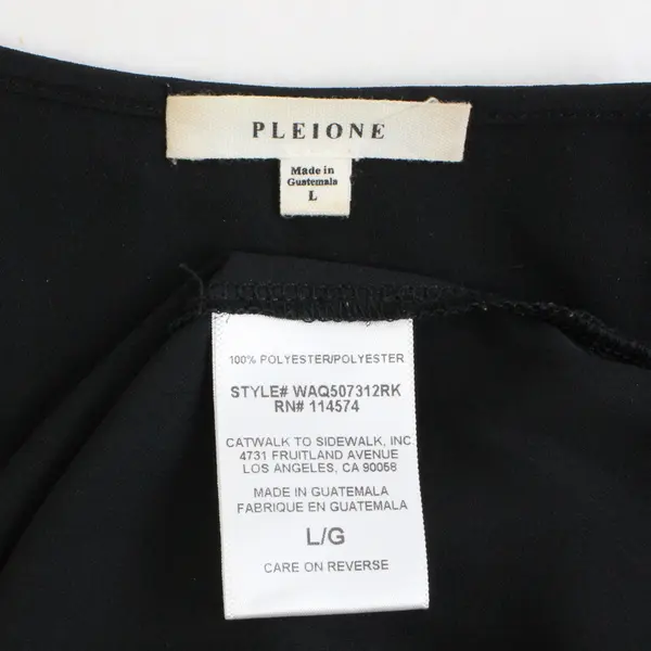 Pleione Semi-Sheer Black 3/4 Balloon Sleeve Blouse Women's Large