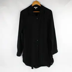 Como Vintage Solid Black Semi-Sheer Long-Sleeved Button-Up Blouse Women's Large
