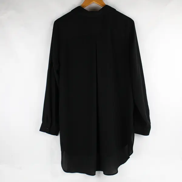 Como Vintage Solid Black Semi-Sheer Long-Sleeved Button-Up Blouse Women's Large