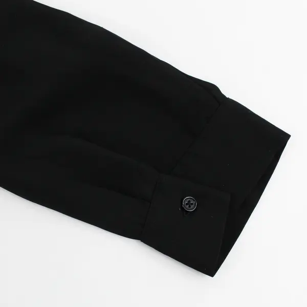 Como Vintage Solid Black Semi-Sheer Long-Sleeved Button-Up Blouse Women's Large