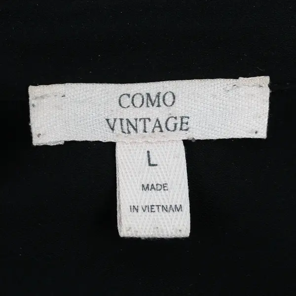 Como Vintage Solid Black Semi-Sheer Long-Sleeved Button-Up Blouse Women's Large