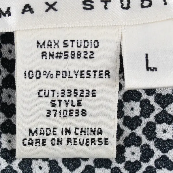 Max Studio Navy Blue and White Long-Sleeved V-Neck Blouse Women's Size Large