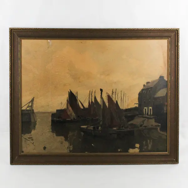 Claus Bergen "A Harbour Scene" Framed Print Vintage Maritime Art