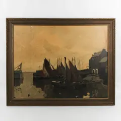 Claus Bergen "A Harbour Scene" Framed Print Vintage Maritime Art