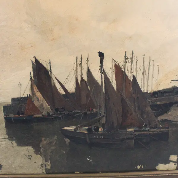 Claus Bergen "A Harbour Scene" Framed Print Vintage Maritime Art