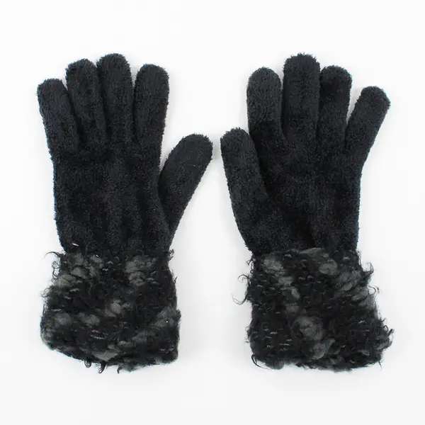A.N.A. Women's Black Fleece Gloves Faux Fur Trim One Size