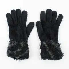 A.N.A. Women's Black Fleece Gloves Faux Fur Trim One Size