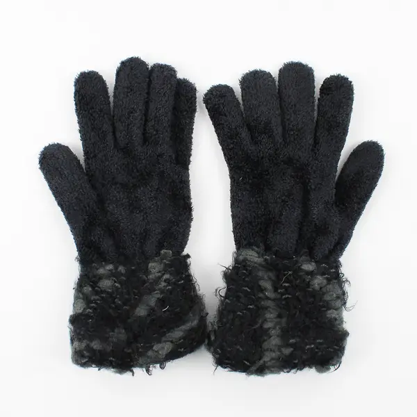 A.N.A. Women's Black Fleece Gloves Faux Fur Trim One Size