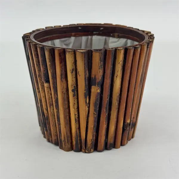 Small Bamboo Planter 5.5in Tabletop Succulent Pot Indoor Decorative