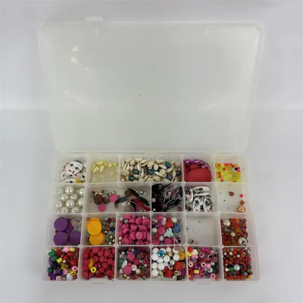 Lot of Assorted Beads in Organizer - Mixed Glass Plastic Metal for Jewelry
