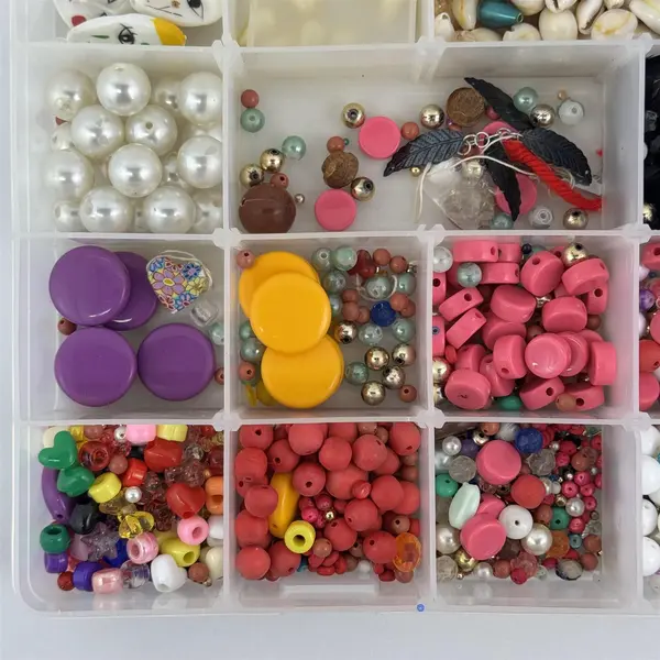Lot of Assorted Beads in Organizer - Mixed Glass Plastic Metal for Jewelry