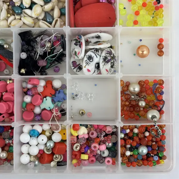 Lot of Assorted Beads in Organizer - Mixed Glass Plastic Metal for Jewelry