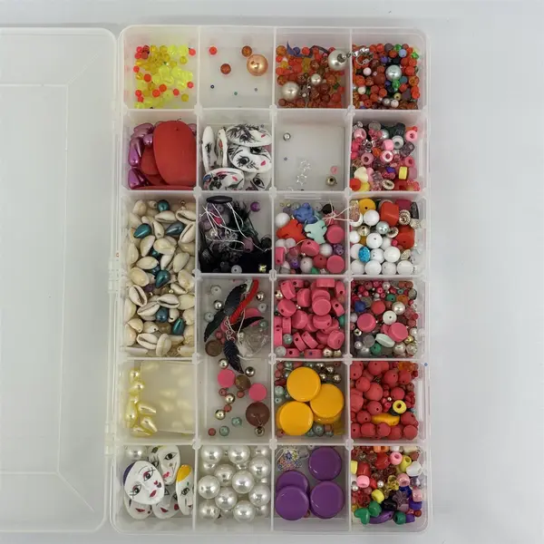 Lot of Assorted Beads in Organizer - Mixed Glass Plastic Metal for Jewelry