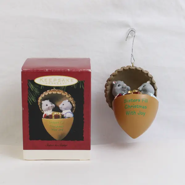 1994 Hallmark Sister To Sister Squirrels in Acorn Keepsake Ornament