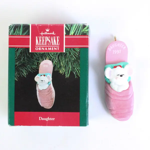 1991 Hallmark Daughter Mouse in Slipper Keepsake Ornament
