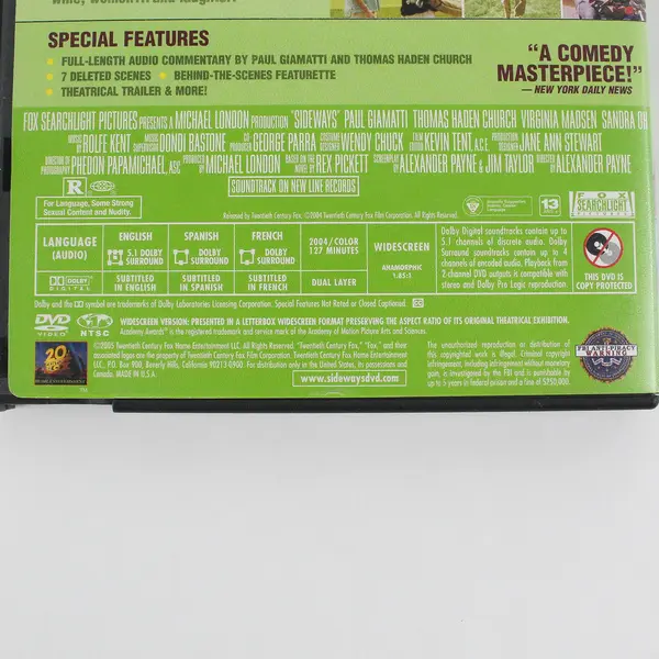 Sideways DVD, 2005 Paul Giamatti Sandra Oh