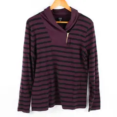 Jones New York Signature Women's XL Purple/Black Stripe Long Sleeve Sweater