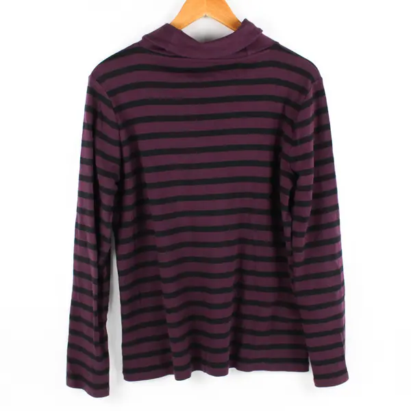 Jones New York Signature Women's XL Purple/Black Stripe Long Sleeve Sweater