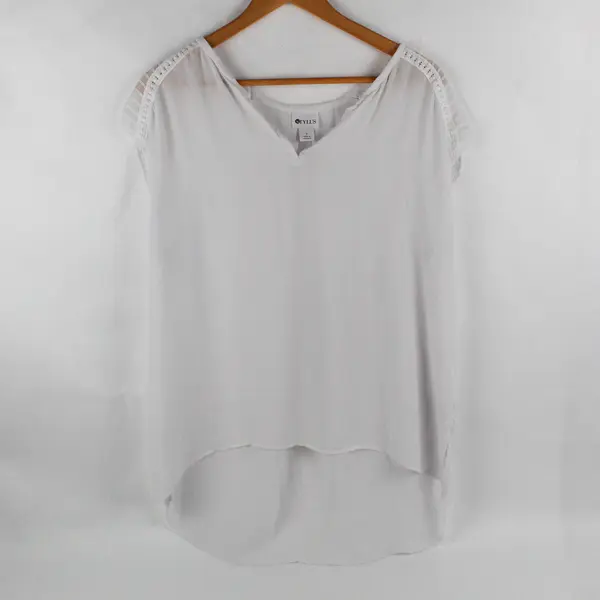 Stylus Women's L White Chiffon and Knit Detailing Short Sleeve Blouse