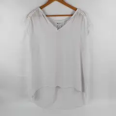 Stylus Women's L White Chiffon and Knit Detailing Short Sleeve Blouse