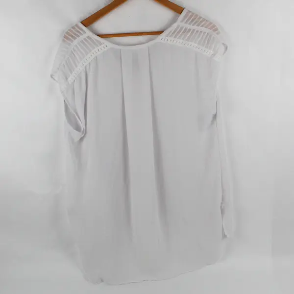Stylus Women's L White Chiffon and Knit Detailing Short Sleeve Blouse