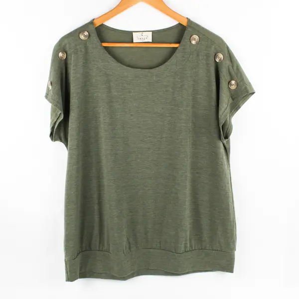 Ember Women's L Forest Green Short Sleeve Blouse with Button Detailing