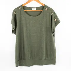 Ember Women's L Forest Green Short Sleeve Blouse with Button Detailing