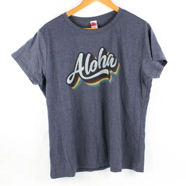 NWT Island Girl Women's XL Blue Cotton Blend "Aloha" Graphic T-Shirt