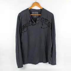 Guess Men's L Gray and Black 100% Cotton Graphic Long Sleeve Shirt