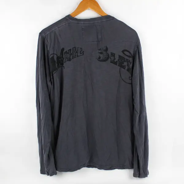 Guess Men's L Gray and Black 100% Cotton Graphic Long Sleeve Shirt