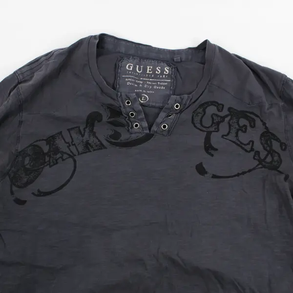 Guess Men's L Gray and Black 100% Cotton Graphic Long Sleeve Shirt