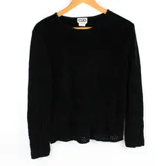 Vintage CLIO Women's M Black Rayon Crochet Long Sleeve Blouse