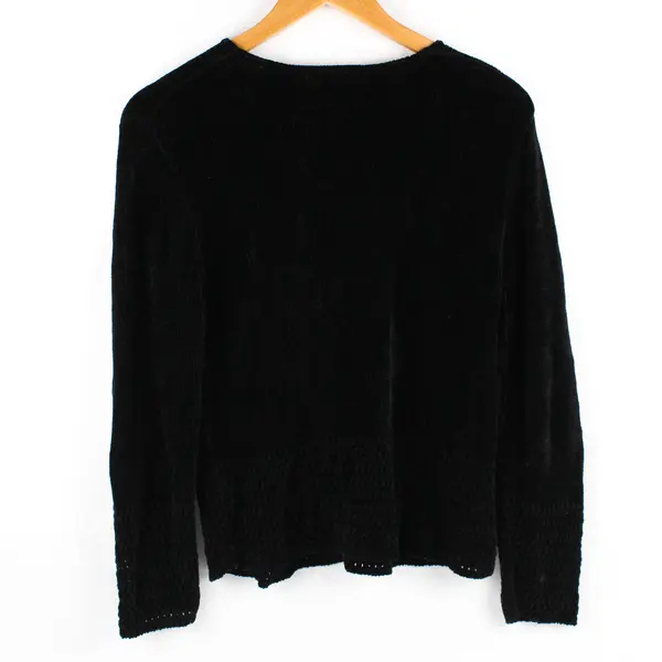 Vintage CLIO Women's M Black Rayon Crochet Long Sleeve Blouse