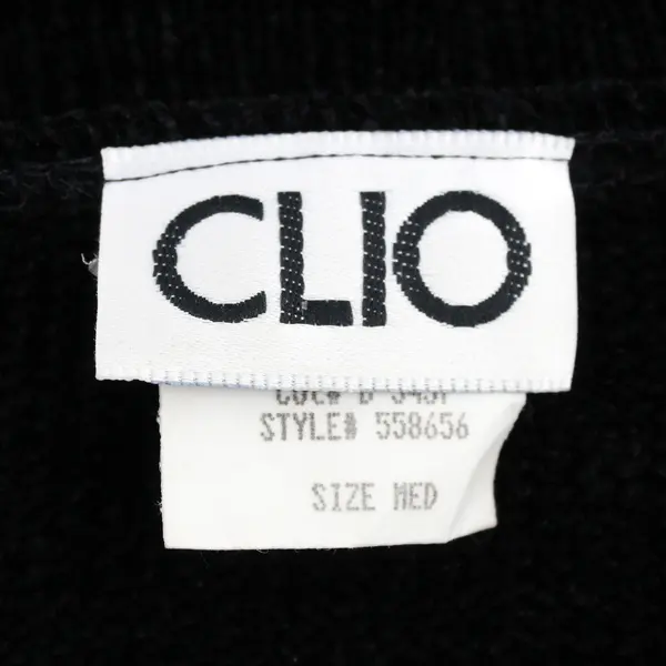 Vintage CLIO Women's M Black Rayon Crochet Long Sleeve Blouse