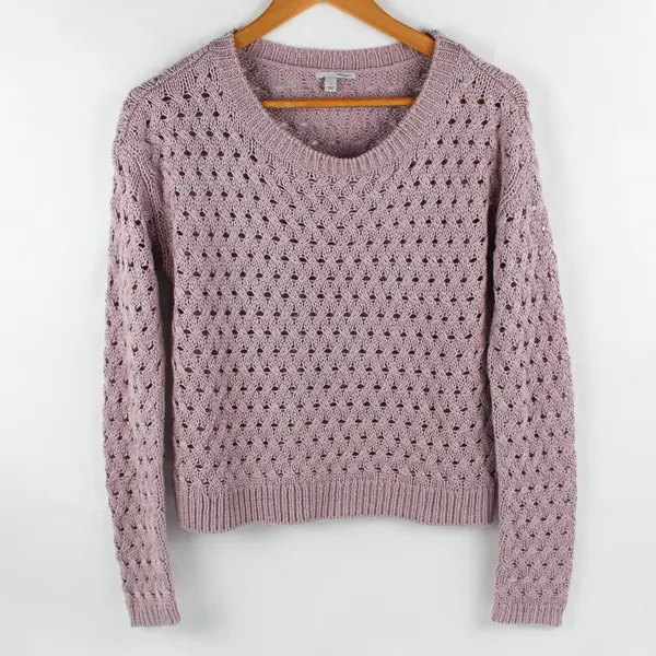 Halogen Women’s S Lilac Open Knit Long Sleeve Sweater
