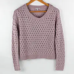 Halogen Women’s S Lilac Open Knit Long Sleeve Sweater