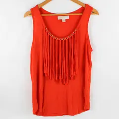 Michael Kors Women's L Bright Orange Fringe and Grommet Design Tank Top