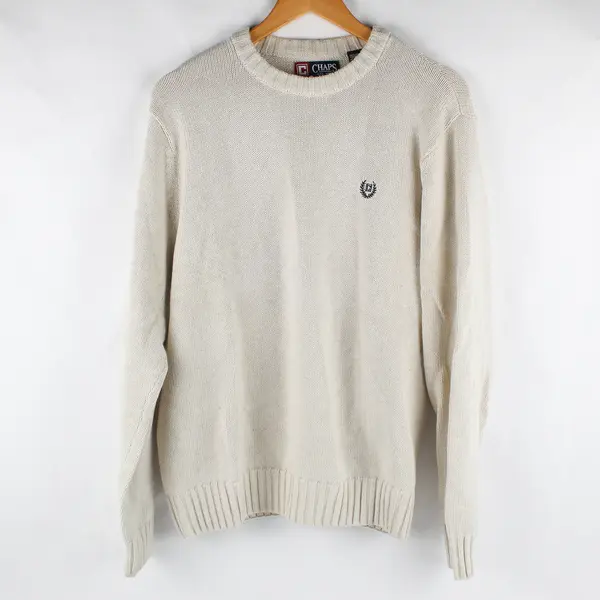 Chaps Men's L Beige 100% Cotton Long Sleeve Monogramed Knit Sweater