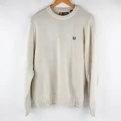 Chaps Men's L Beige 100% Cotton Long Sleeve Monogramed Knit Sweater