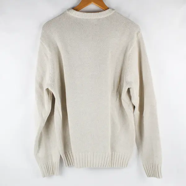 Chaps Men's L Beige 100% Cotton Long Sleeve Monogramed Knit Sweater