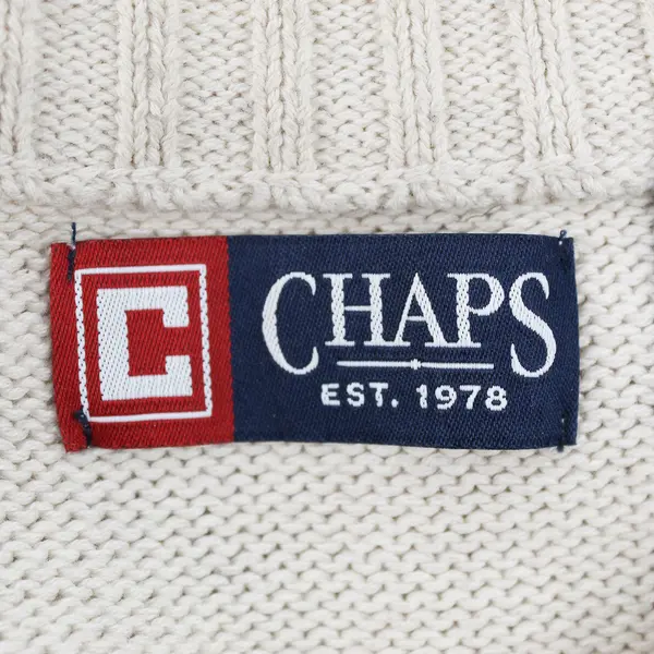 Chaps Men's L Beige 100% Cotton Long Sleeve Monogramed Knit Sweater