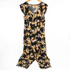 Xhilaration Women's M Black and Floral Ruffle Sleeve Pant Jumper