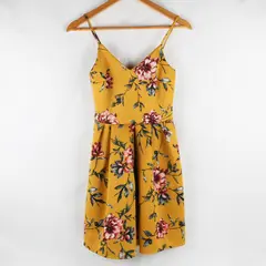 Soprano Women's/Teens Size S Yellow Floral Short Fit & Flare Strappy Dress