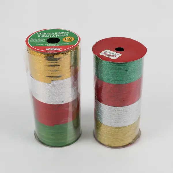 Lot of 2 Tubes of Sparkling Curling Ribbon, 80 ft. ea. Assorted Colors New
